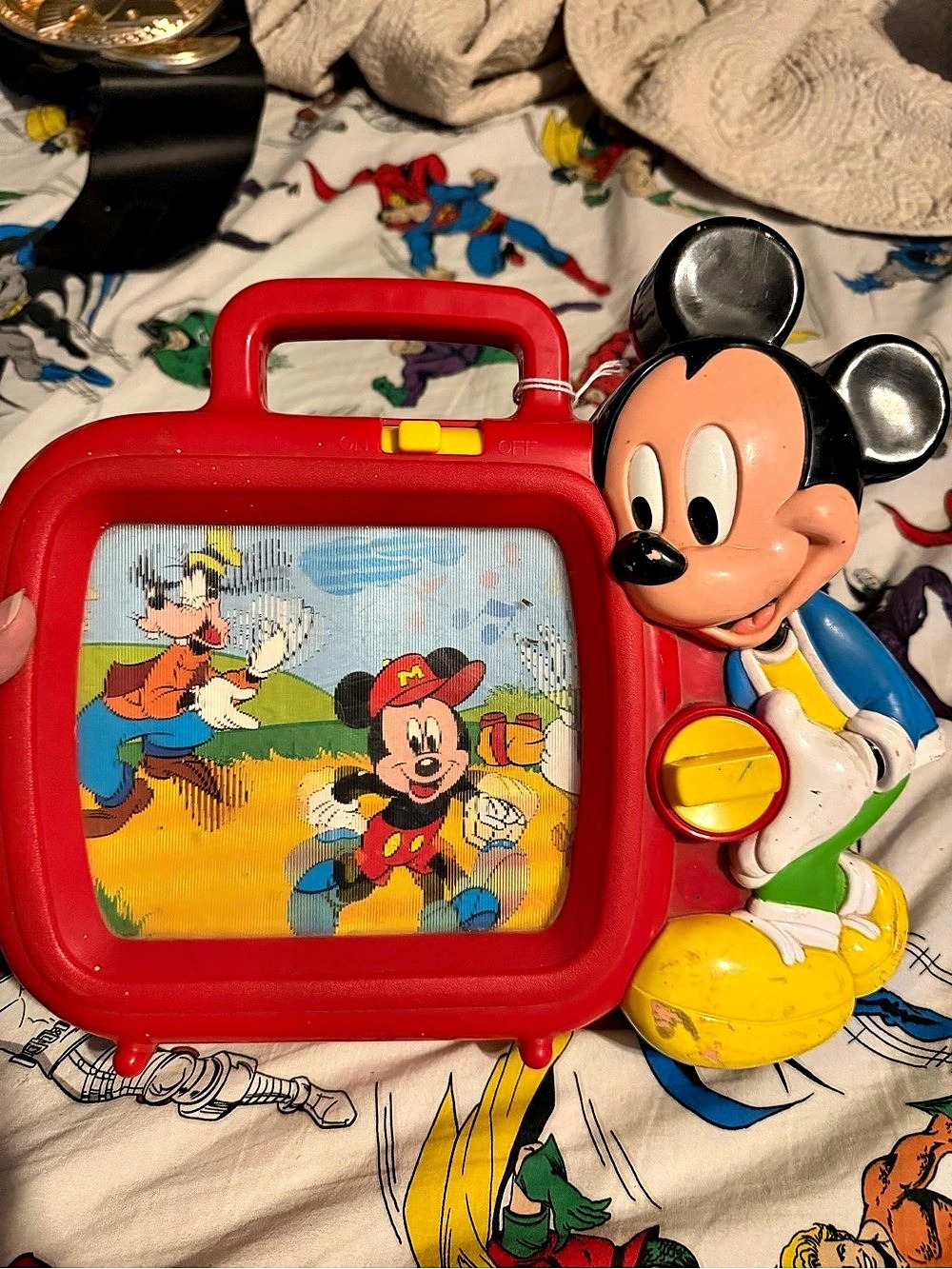 1980s Disney Mickey Mouse TV Vintage TV Toy Red & Yellow